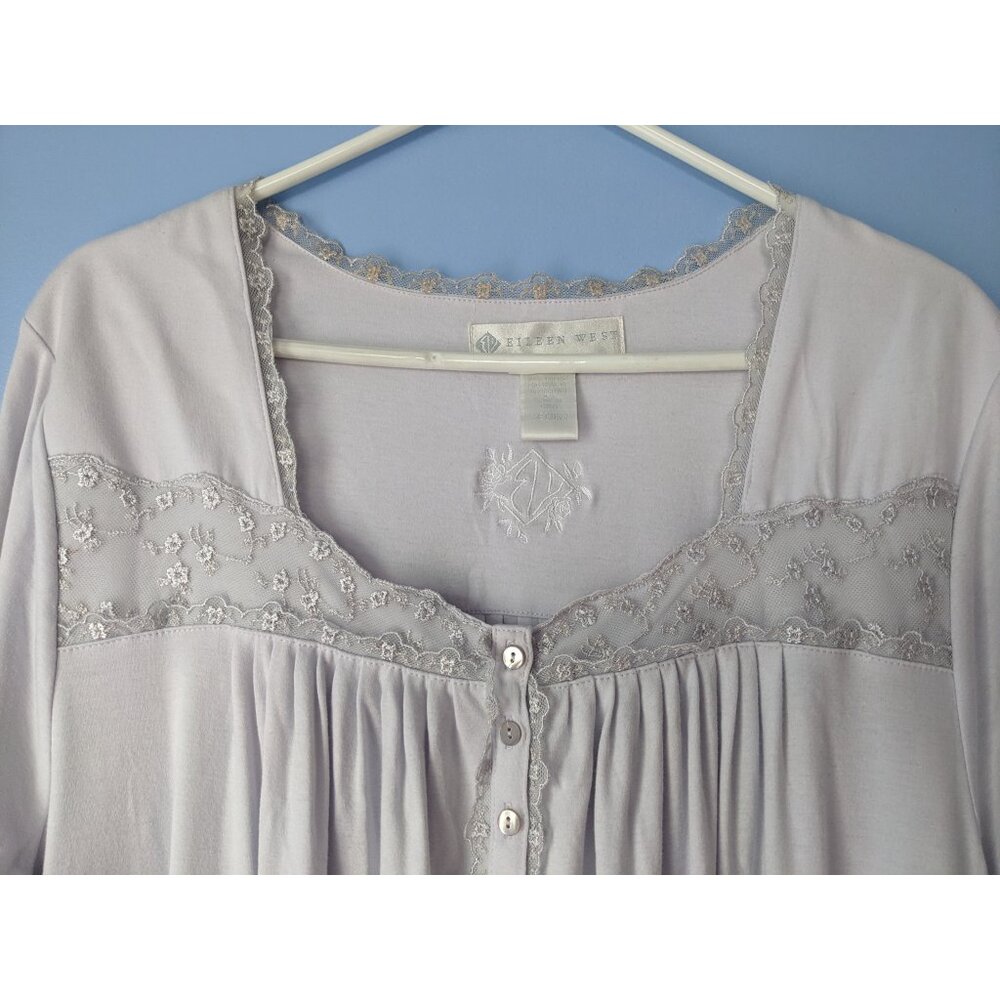 ** NEW ** EILEEN WEST Cotton Long Sleeve Lace Ballet Nightgown Medium Lilac - Picture 3 of 7